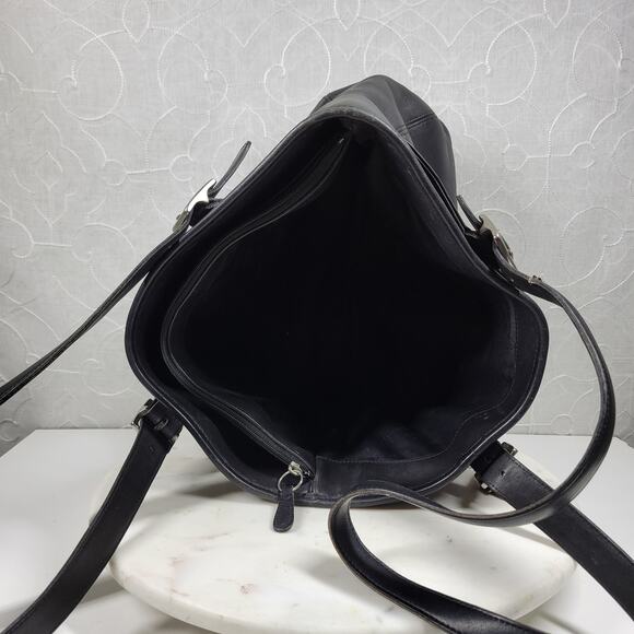 Vintage Coach Legacy Tote Bag Black‎ Soft Leather Compartments Shoulder Straps - Picture 6 of 16
